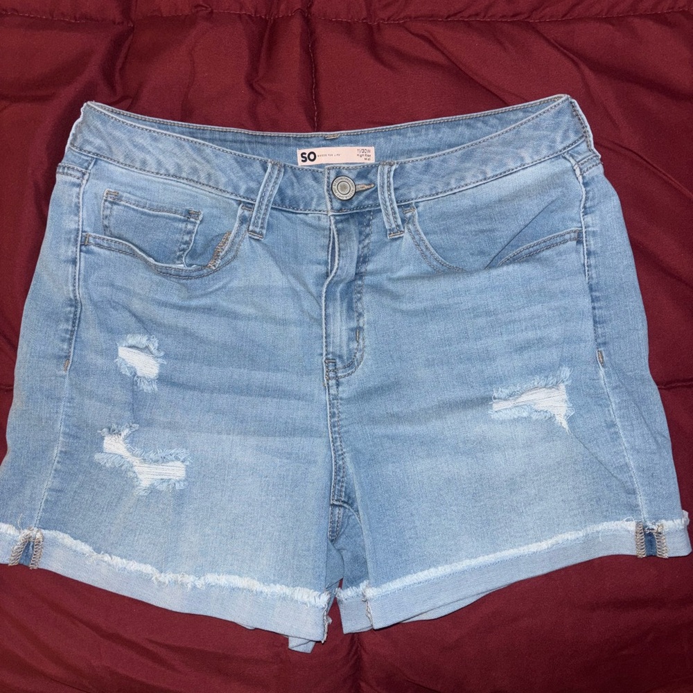 SO Women's Distressed Light Blue Jean Shorts